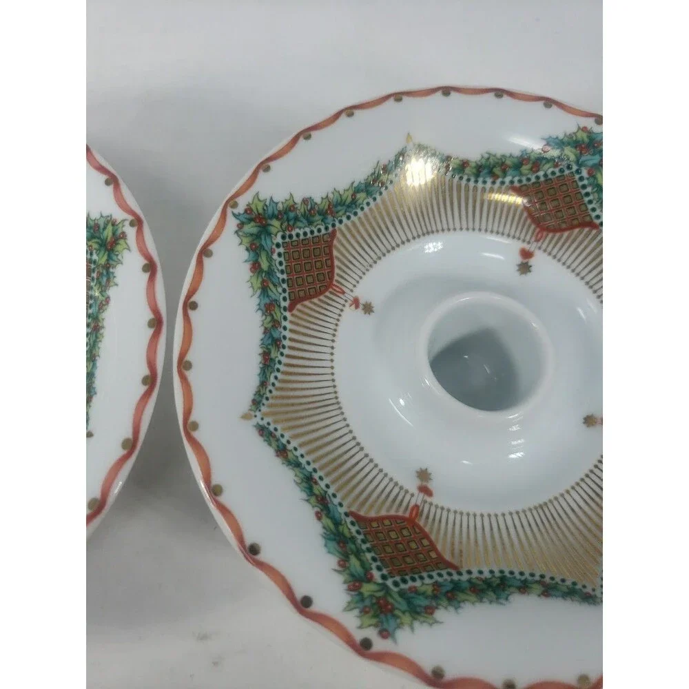 Royal Copenhagen Vintage Christmas Joy Candle Holders 501 Holly & Gold Design